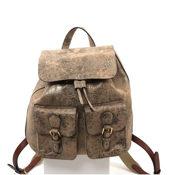 Ralph Lauren NWT Cream Metallic Distressed Embossed Pattern Adjustable Backpack - Picture 1 of 12